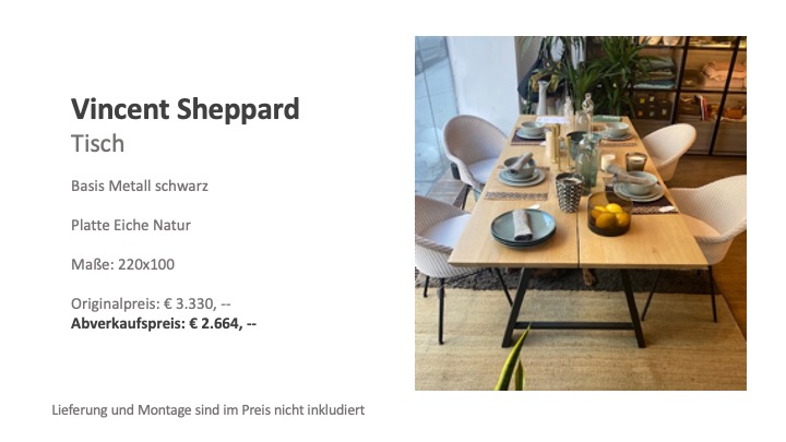 Esstisch von Vincent Sheppard in Eiche Natur Basis in Metall schwarz Maße 220x100 im Sale für € 2.664,00 Abholpreis