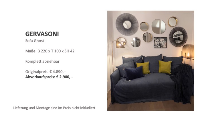 Sale Gervasoni Ghost Sofa mit Überzug in blau und Zierkissen